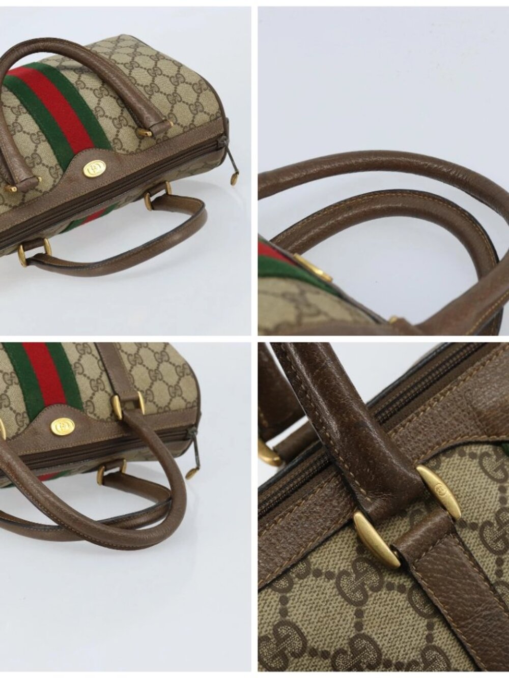 GUCCI GG Supreme Web Sherry Line Boston Bag PVC Beige Gold 39 02 006 Auth gh1854 - Picture 16 of 16